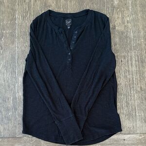 GAP Women's Black Long Sleeve Rib Henley Top